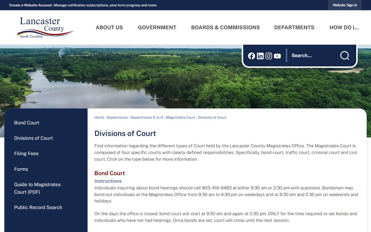 Lancaster County court dockets Magistrate divisions