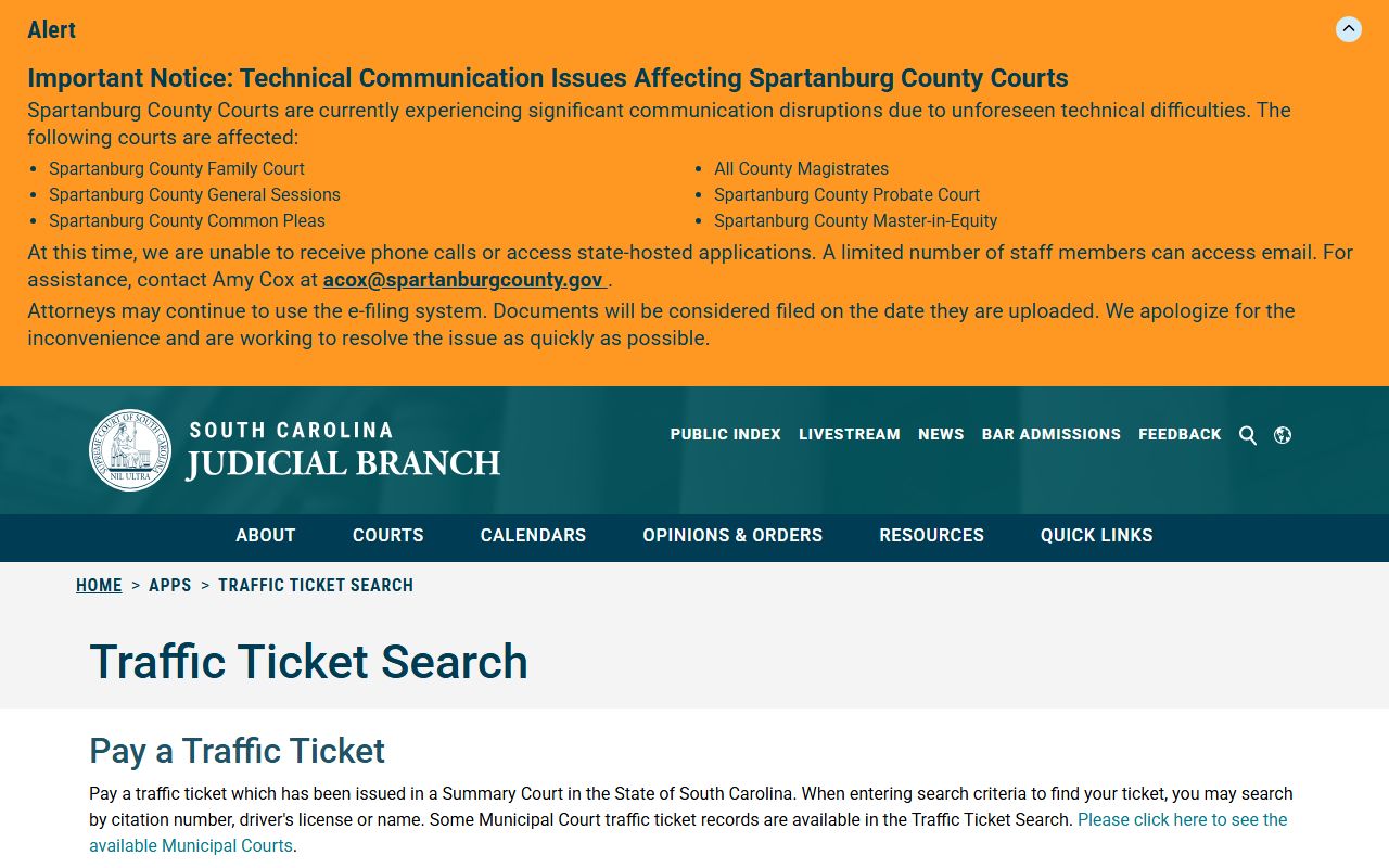Lancaster County court dockets South Carolina traffic ticket search