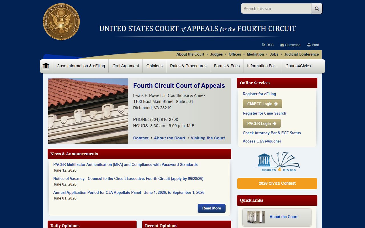 Lancaster County Circuit Court records Fourth Circuit federal appeals