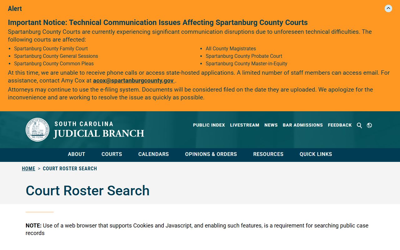 Lancaster County court records court roster search page