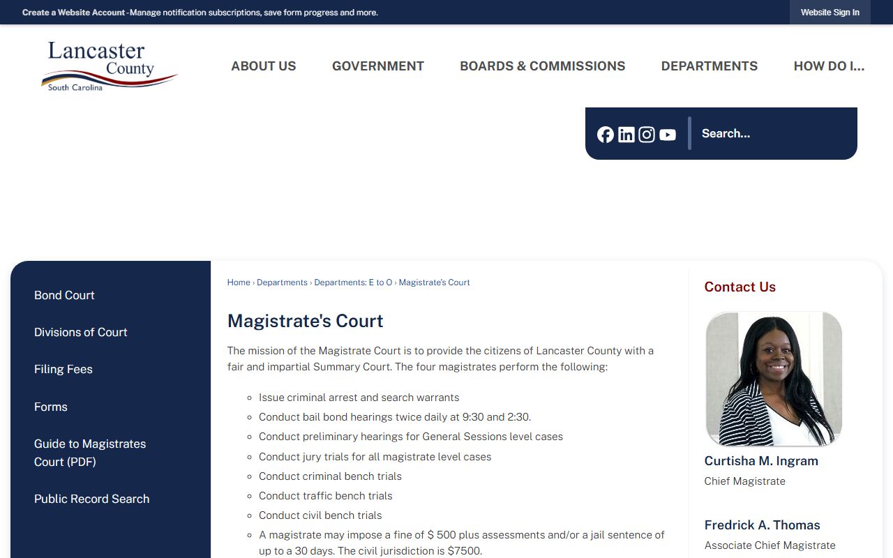 Lancaster County court records Magistrates Court page