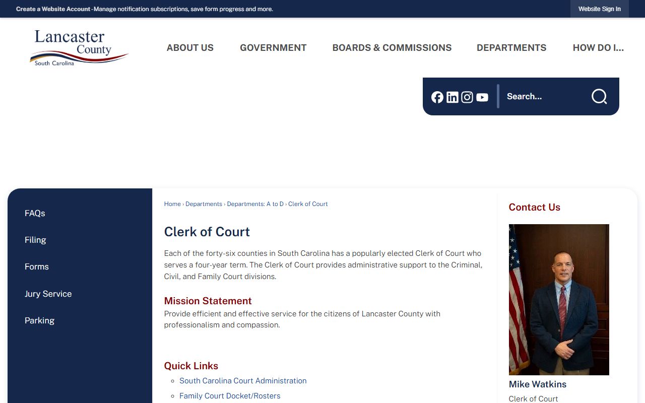 Lancaster County court records Clerk of Court page