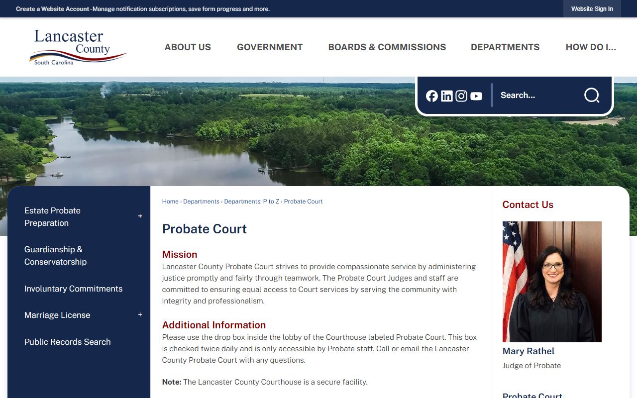 Lancaster County court records Probate Court contact page