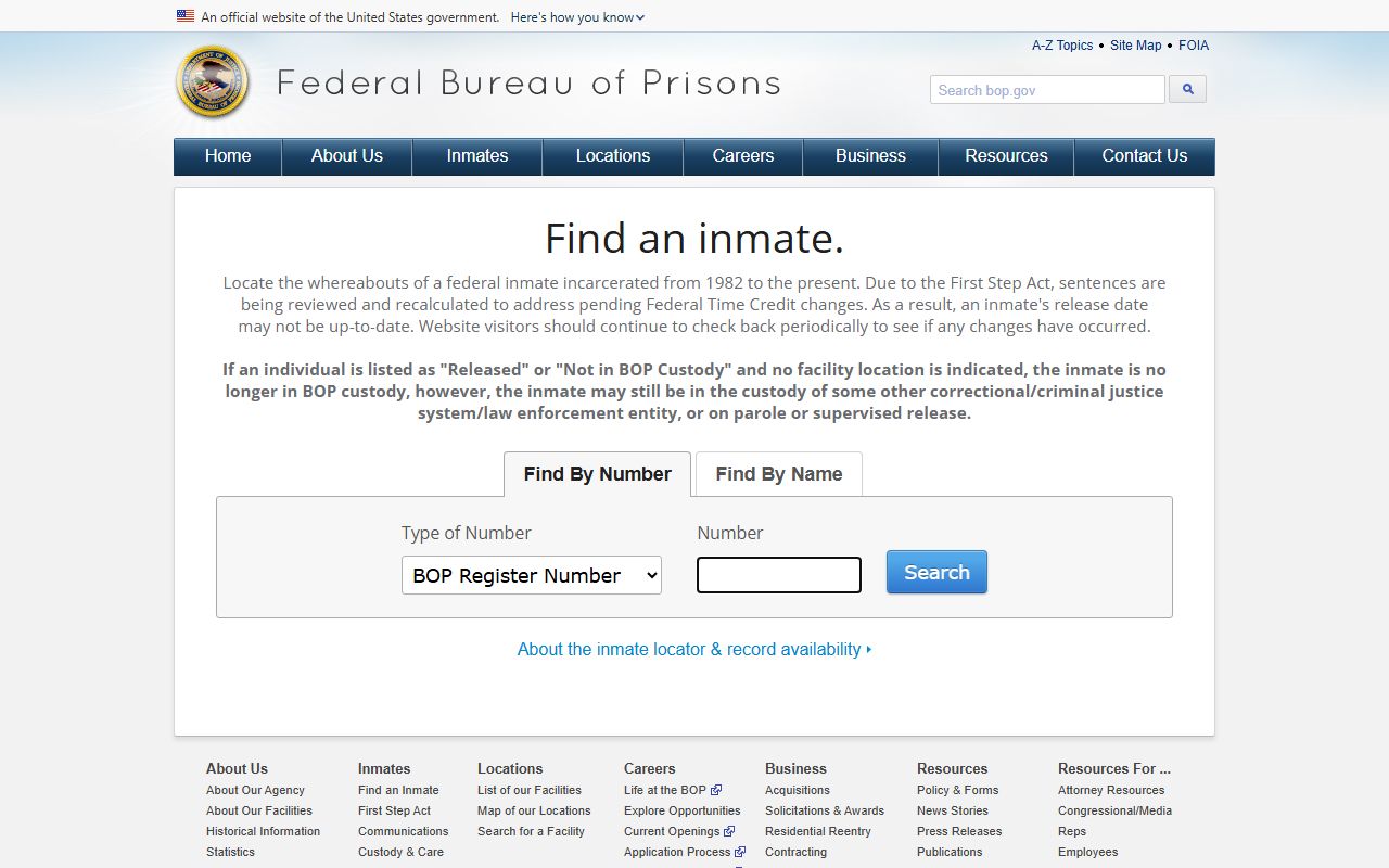 Lancaster County inmate records Federal Bureau of Prisons locator