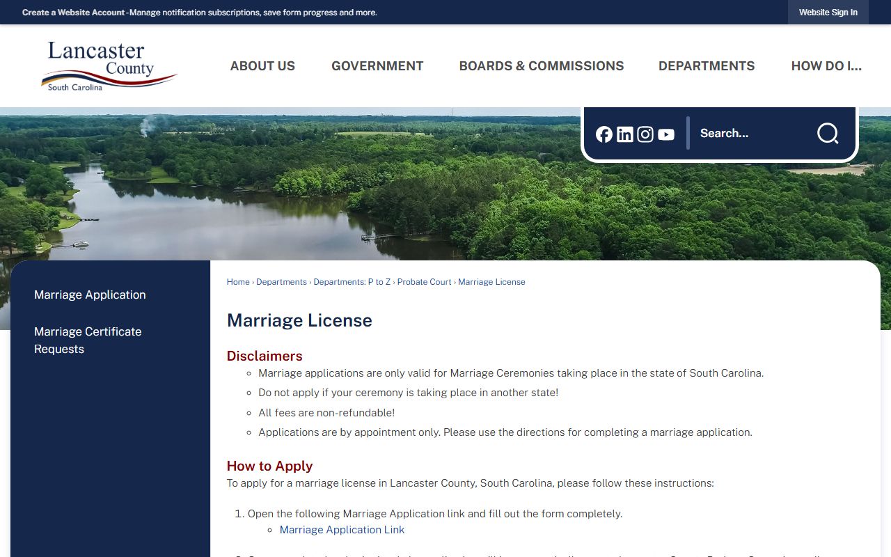 Lancaster County marriage records license instructions