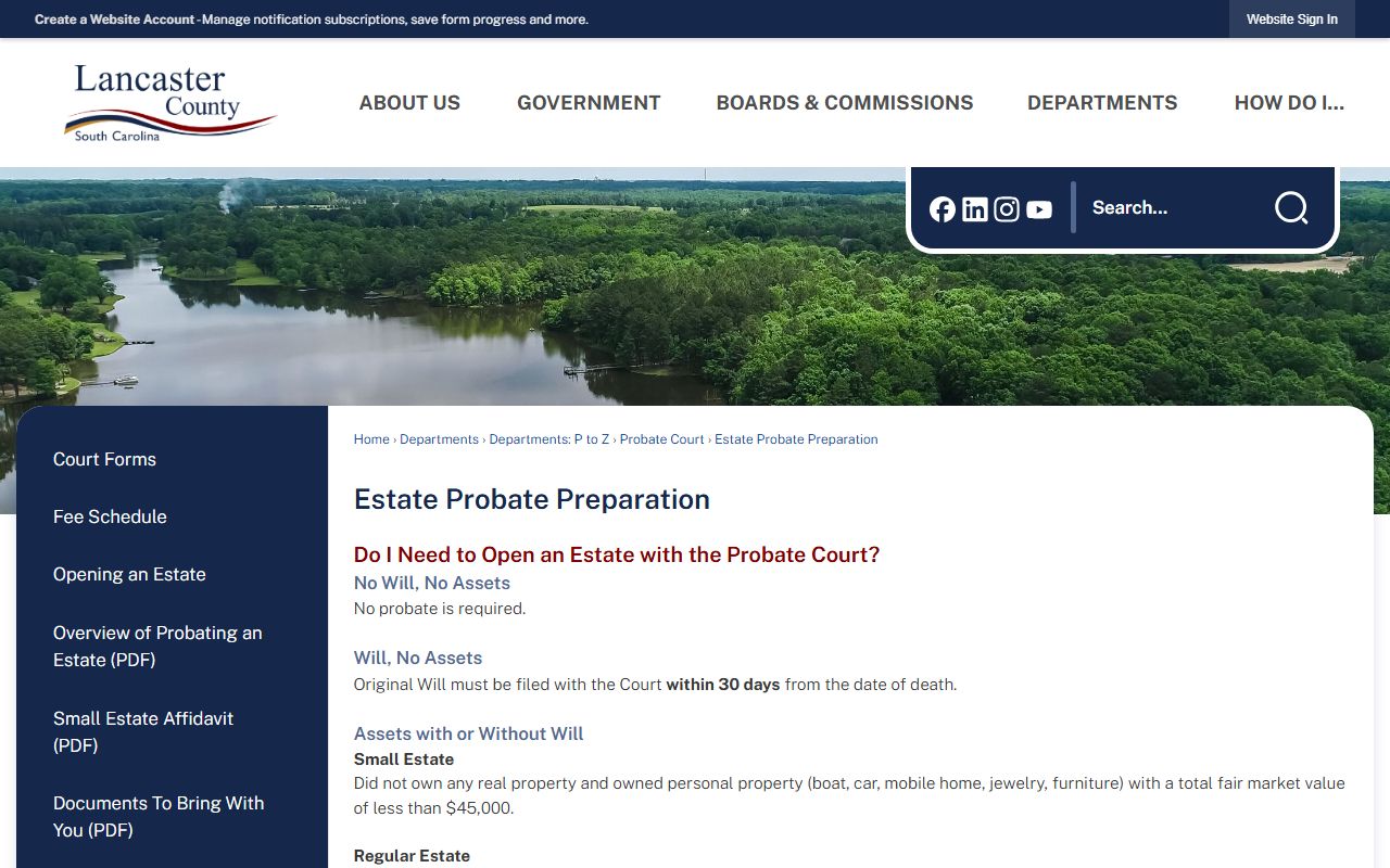 Lancaster County probate records estate preparation thresholds