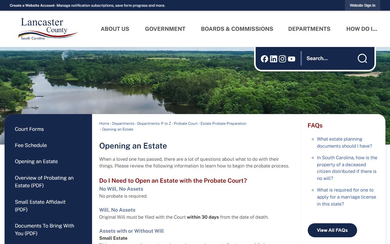 Lancaster County probate records opening an estate guidance