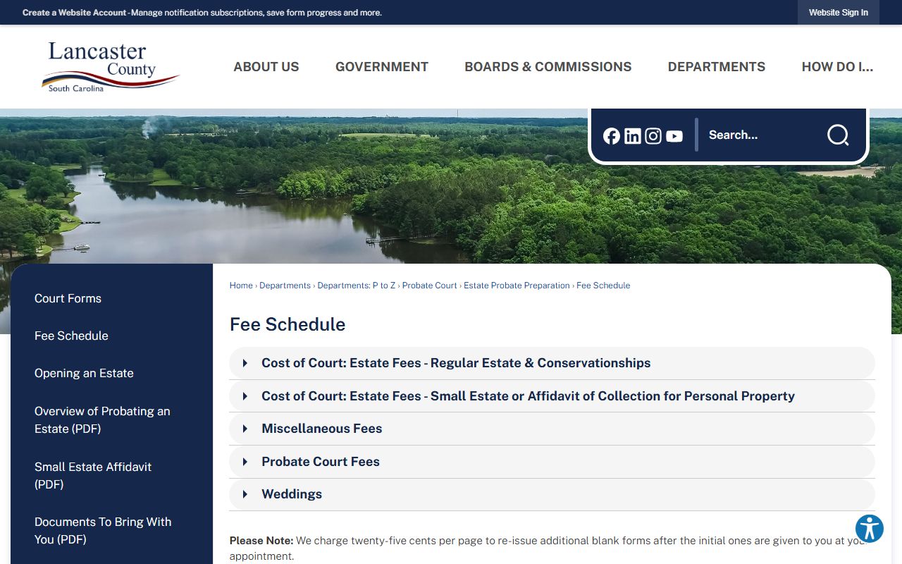 Lancaster County probate records fee schedule