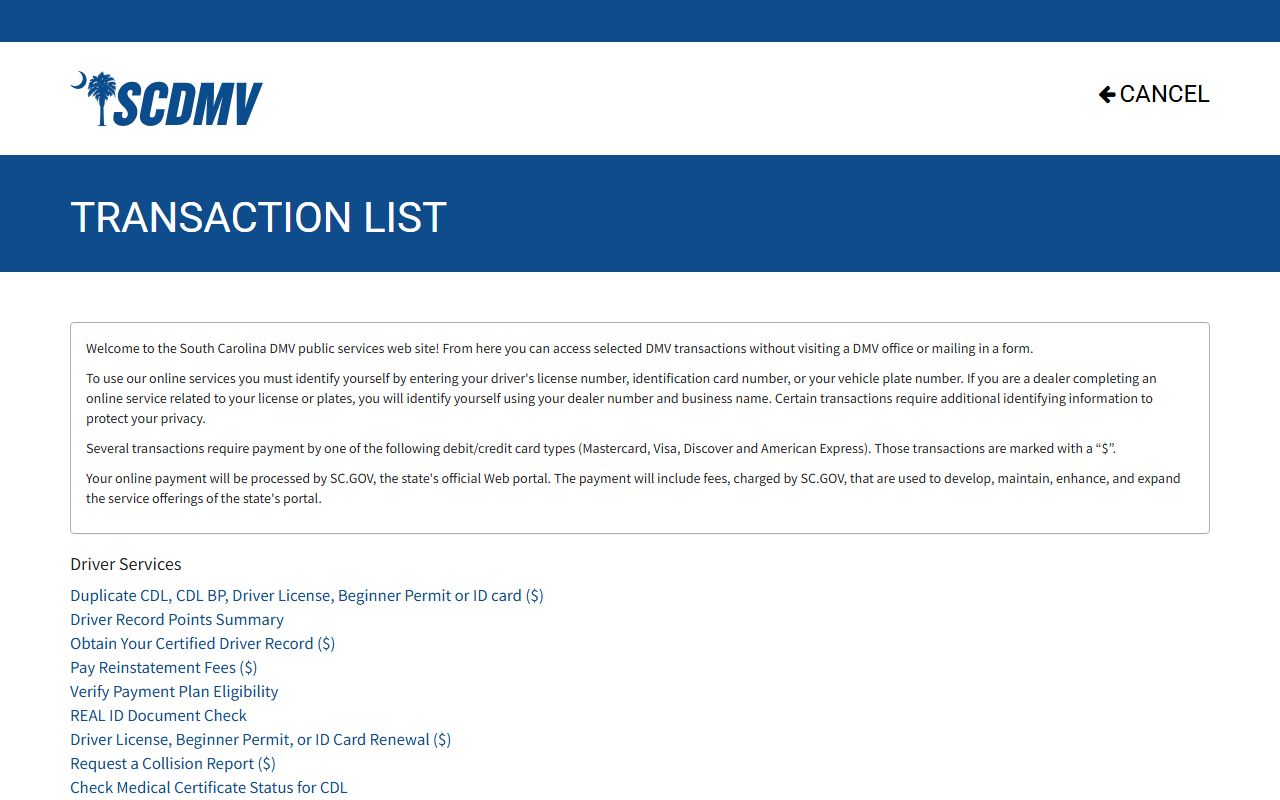 Lancaster County traffic court records SCDMV online transactions