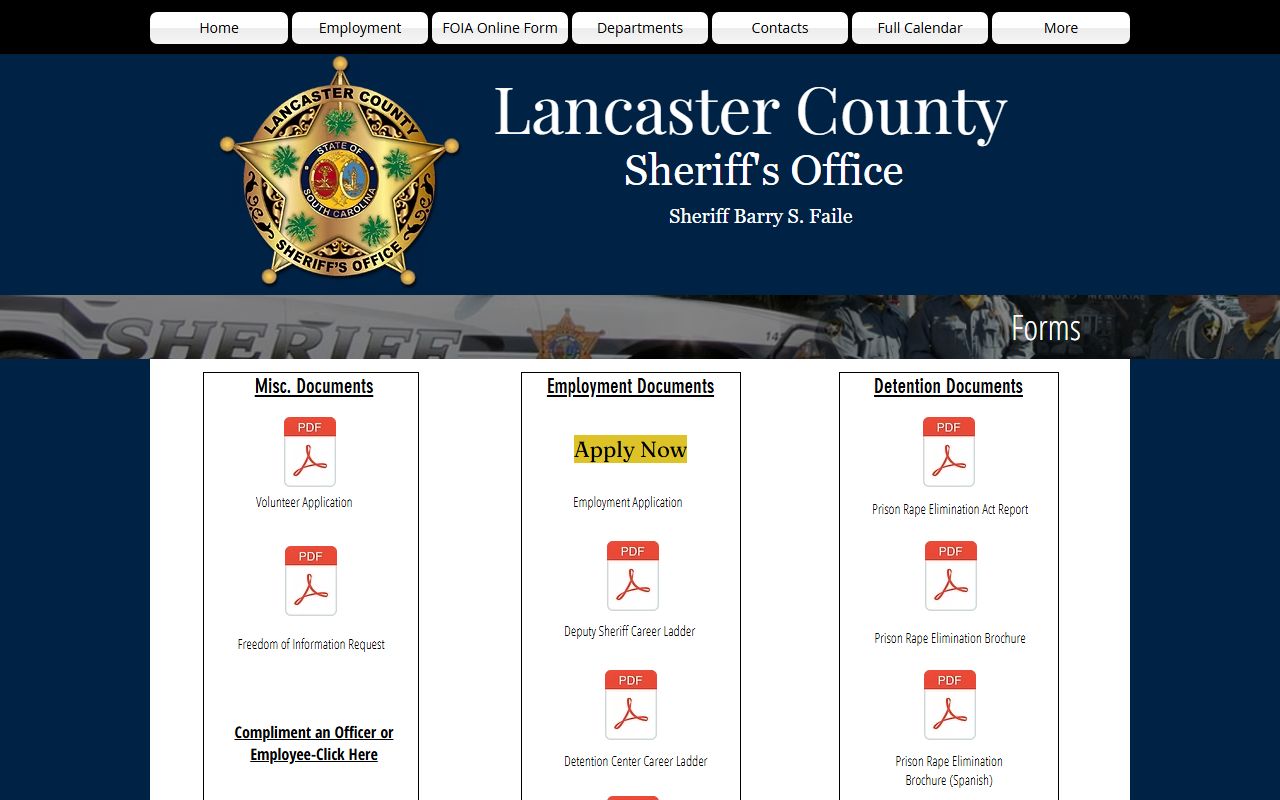 Lancaster County warrant records sheriff forms and FOIA page